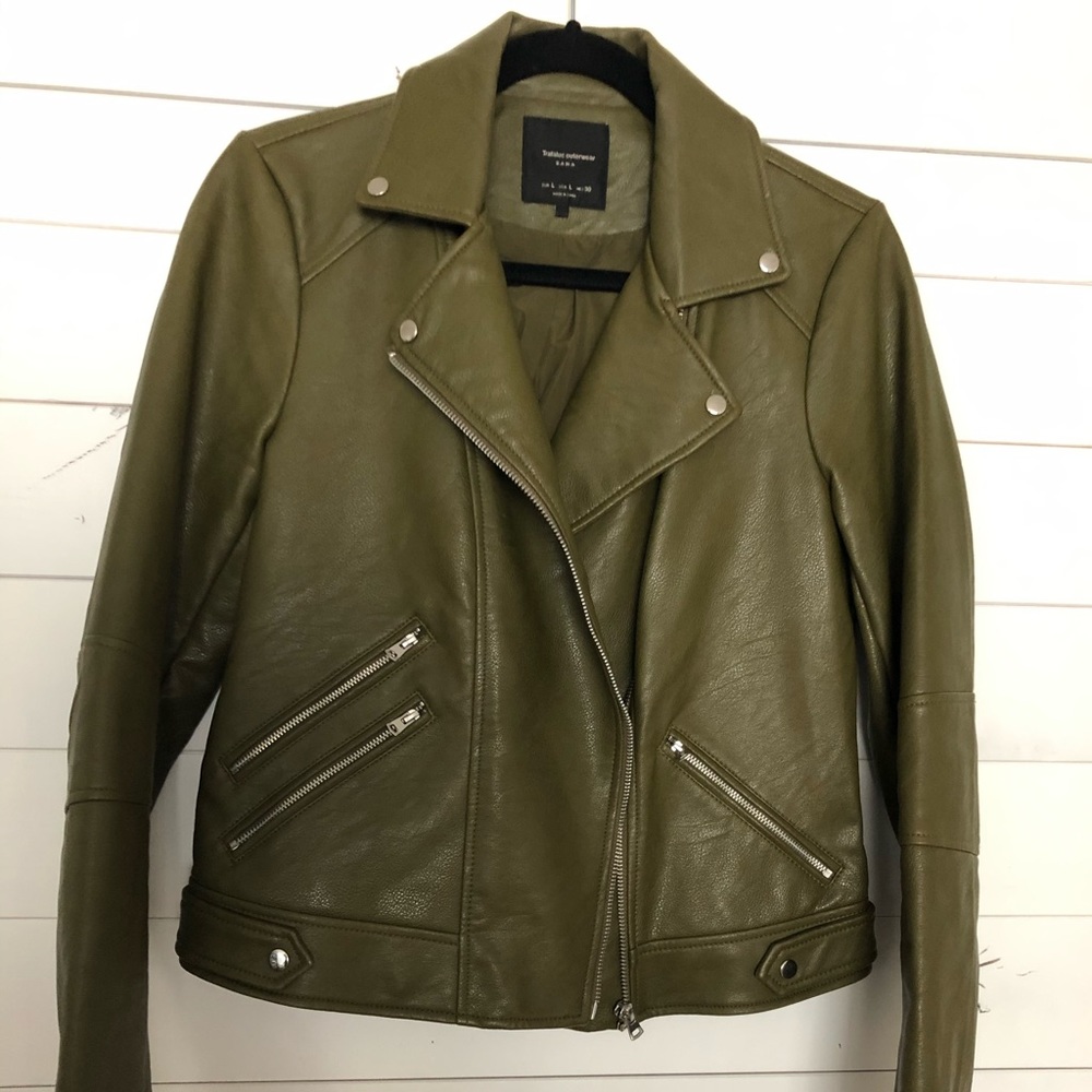 Olive Green Leather Jacket (Faux Leather)